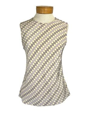 WORTH NEW YORK 100% Silk Geometric Diamond Sleeveless Top Lavender Cream Sz S